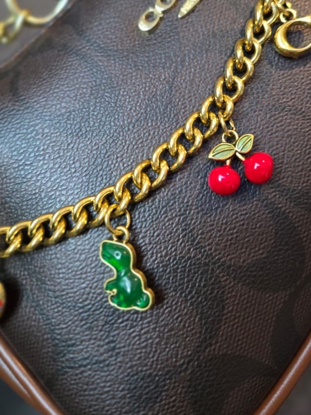 Coach Gold-Tone Charm Key Chain with Red, Green & Pink Enamel Charms - Picture 4 of 6